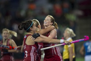 Helen Richardson-Walsh celebrates her goal v Italy Credit Chris Lee