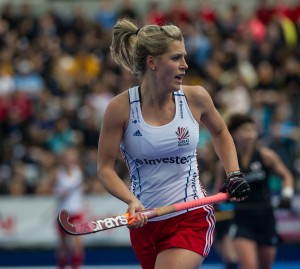 Great Britain's Geogie Twigg. Great Britain v Japan - Schools Event, Lee Valley Hockey & Tennis Centre, London, UK on 27 April 2015. Photo: Simon Parker