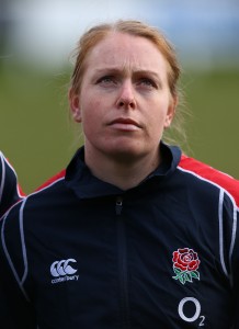 ESHER, ENGLAND - FEBRUARY 2: La Toya Mason England Women lines up for the anthem during the Womens Six Nations match between England and Scotland at Esher RFC on February 2, 2013 in Esher, England. (Photo by Jan Kruger - RFU/The RFU Collection via Getty Images)